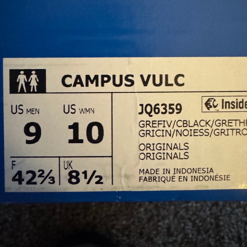 Adidas Campus Vulc Grey Five / Core Black Men 9 New WM 10 - Picture 2 of 10